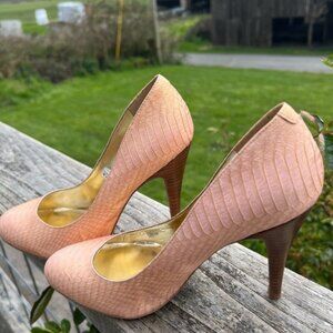 Pink Leather Iridescent Snakeskin Pumps Heels Barbie